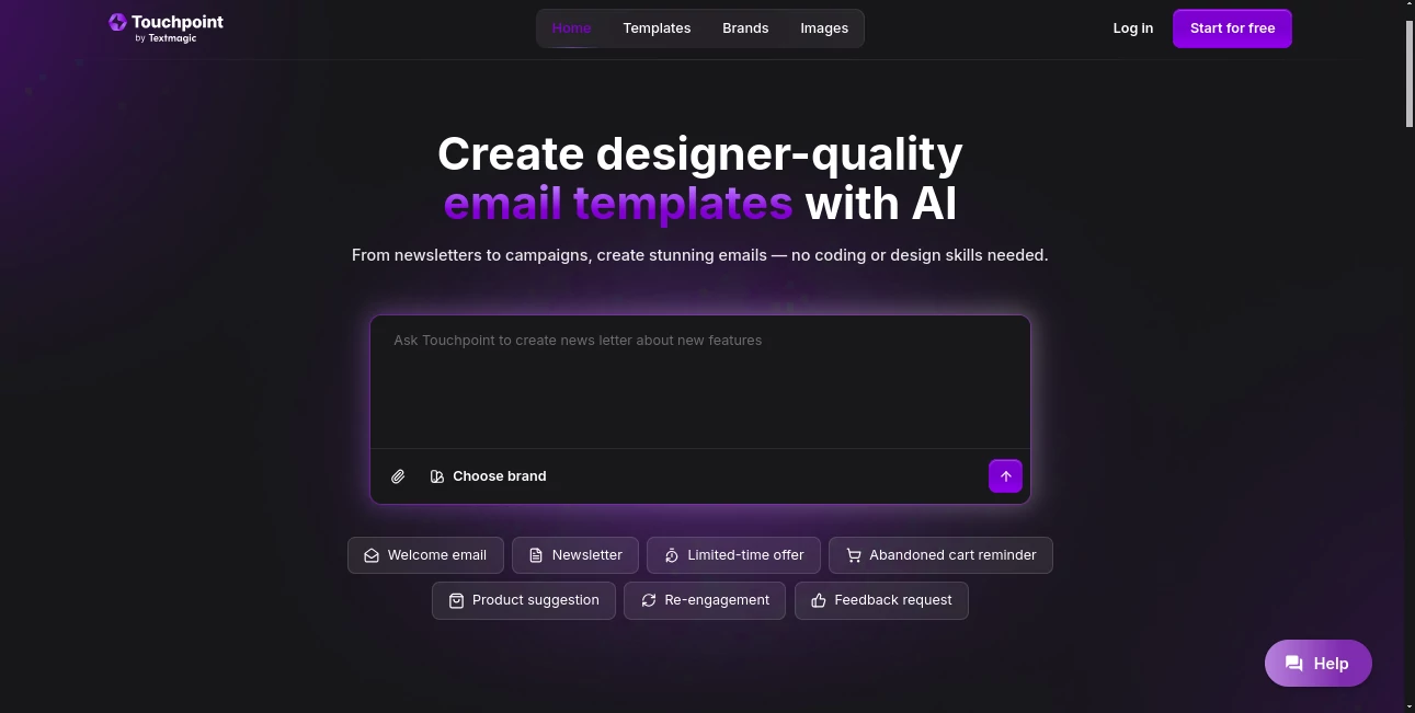 Screenshot of Touchpoint – An AI tool in the ,AI Content Generator ,AI Marketing Plan Generator ,AI Email Generator ,AI Design Generator  category, showcasing its interface and key features.
