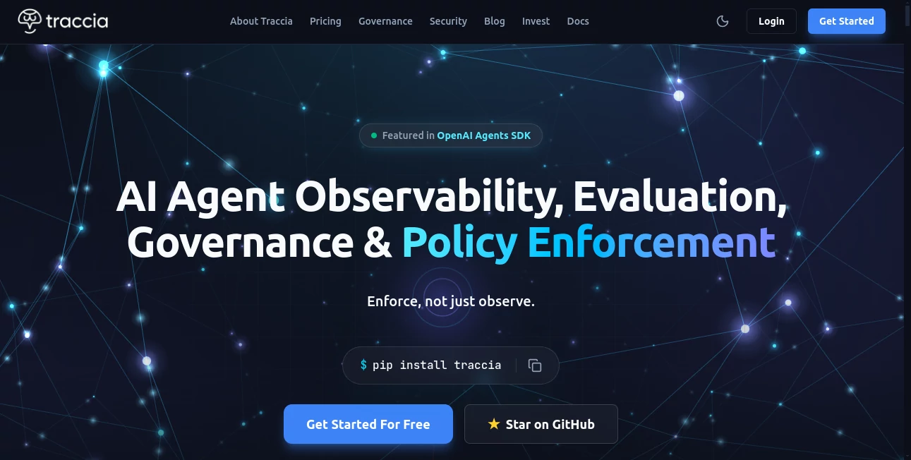 Screenshot of Traccia – An AI tool in the ,AI Developer Tools ,AI Testing & QA ,AI Monitor & Report Builder ,AI DevOps Assistant  category, showcasing its interface and key features.