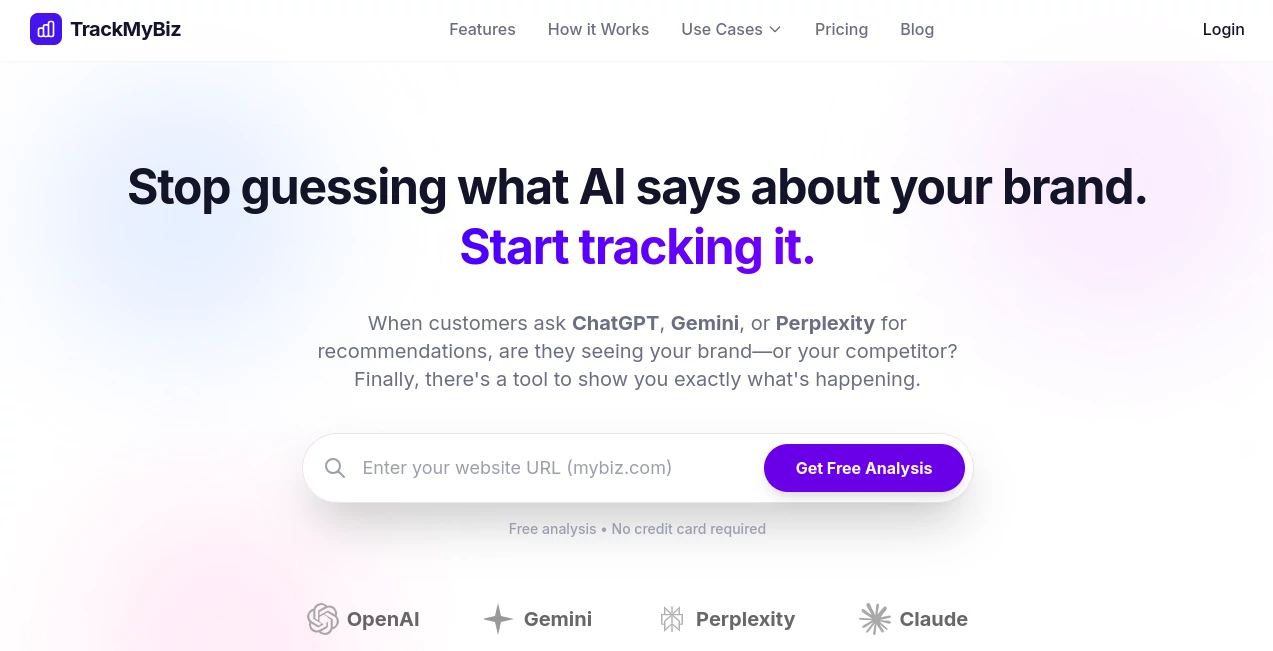 Screenshot of TrackMyBiz – An AI tool in the ,AI Research Tool ,AI Analytics Assistant ,AI SEO Assistant ,AI CRM Assistant  category, showcasing its interface and key features.