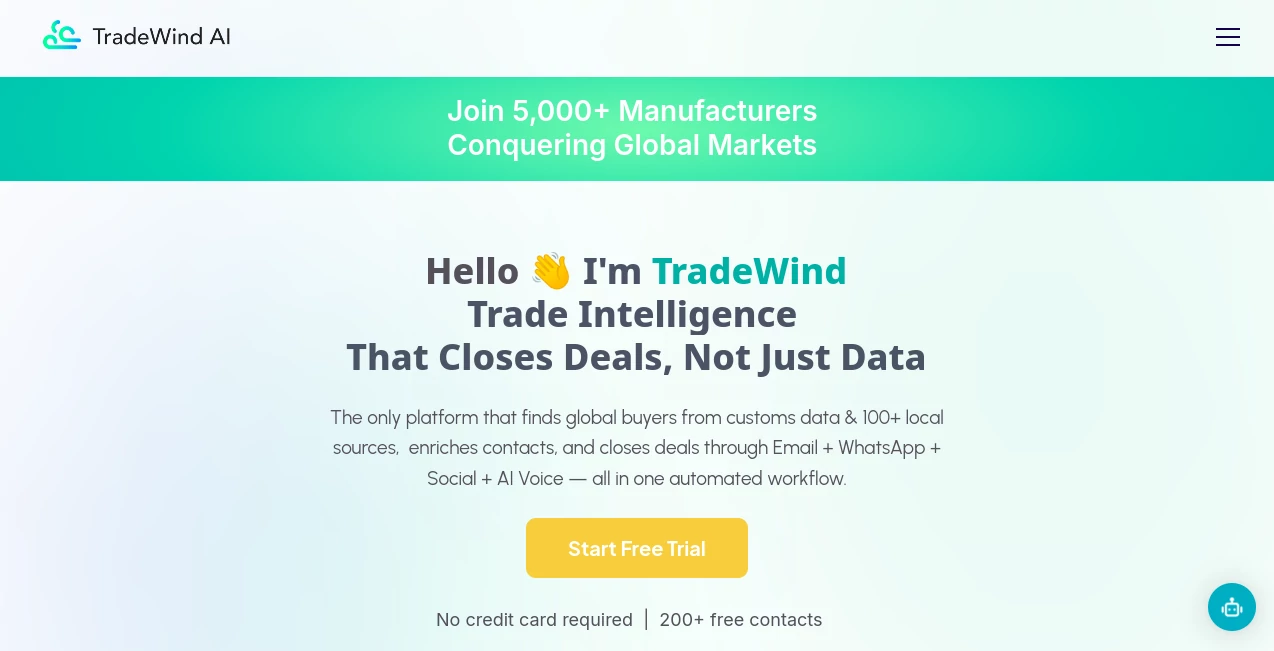 Screenshot of TradeWind AI – An AI tool in the ,AI Research Tool ,AI Sales Assistant ,AI Email Assistant ,AI Lead Generation  category, showcasing its interface and key features.