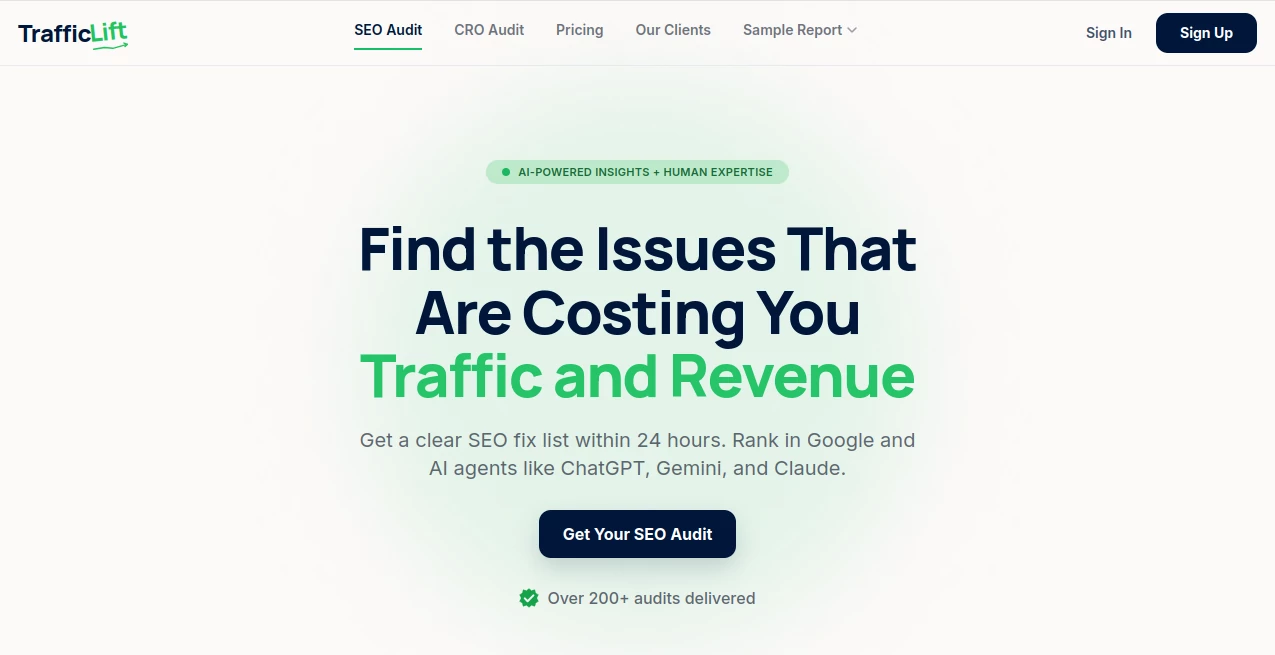 Screenshot of TrafficLift – An AI tool in the ,AI Research Tool ,AI Analytics Assistant ,AI SEO Assistant ,AI Marketing Plan Generator  category, showcasing its interface and key features.