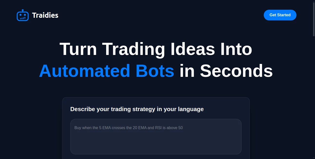 Screenshot of Traidies – An AI tool in the ,AI Workflow Management ,AI No-Code & Low-Code ,AI Code Assistant ,AI Developer Tools  category, showcasing its interface and key features.