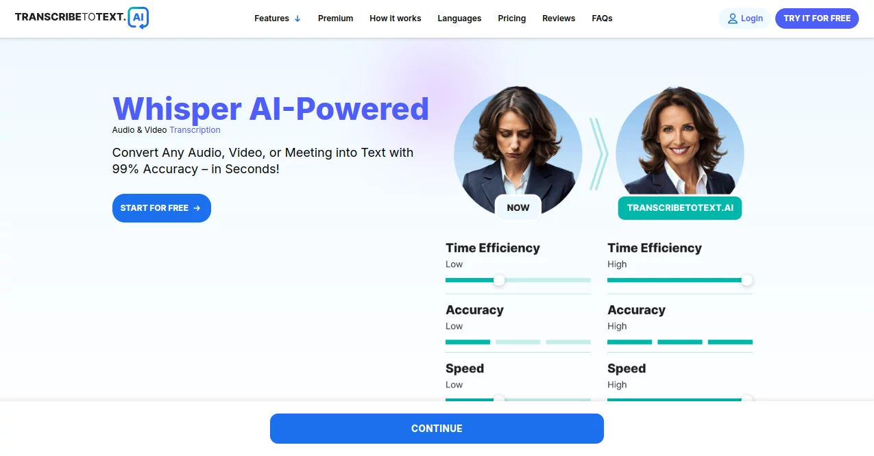 Screenshot of TranscribeToText.AI – An AI tool in the ,AI Transcriber ,AI Audio Enhancer ,AI Transcription ,AI Speech to Text  category, showcasing its interface and key features.