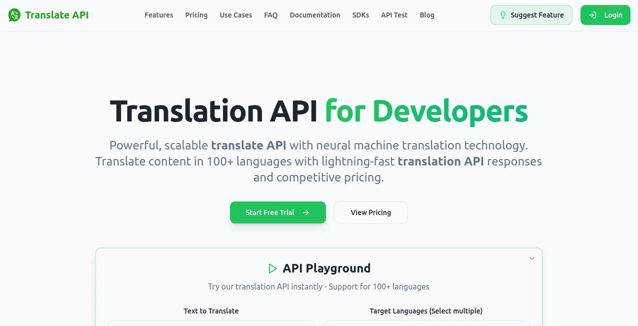 Screenshot of Translate API – An AI tool in the ,AI Translate  category, showcasing its interface and key features.