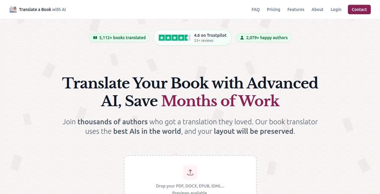 Screenshot of Translate a Book with AI – An AI tool in the ,AI Translate ,AI Writing Assistants ,AI Content Generator ,AI Education Assistant  category, showcasing its interface and key features.