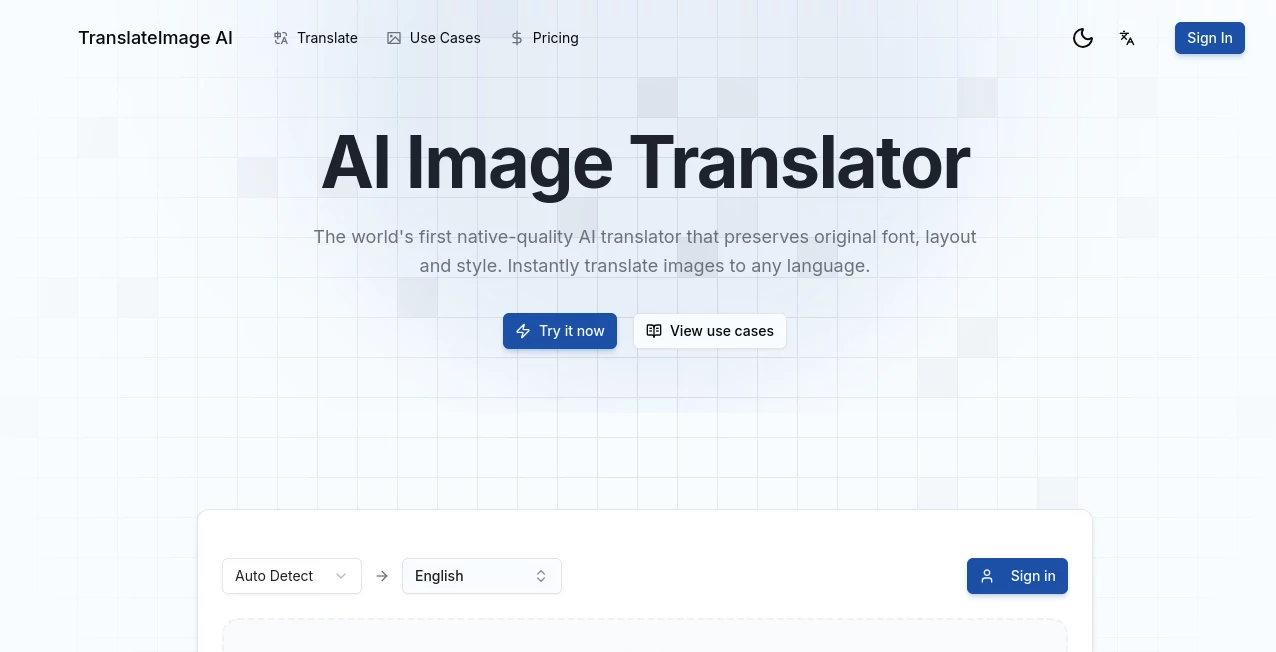 Screenshot of TranslateImage AI – An AI tool in the ,AI Translate ,AI Image Scanning ,AI Image Recognition ,AI Document Extraction  category, showcasing its interface and key features.