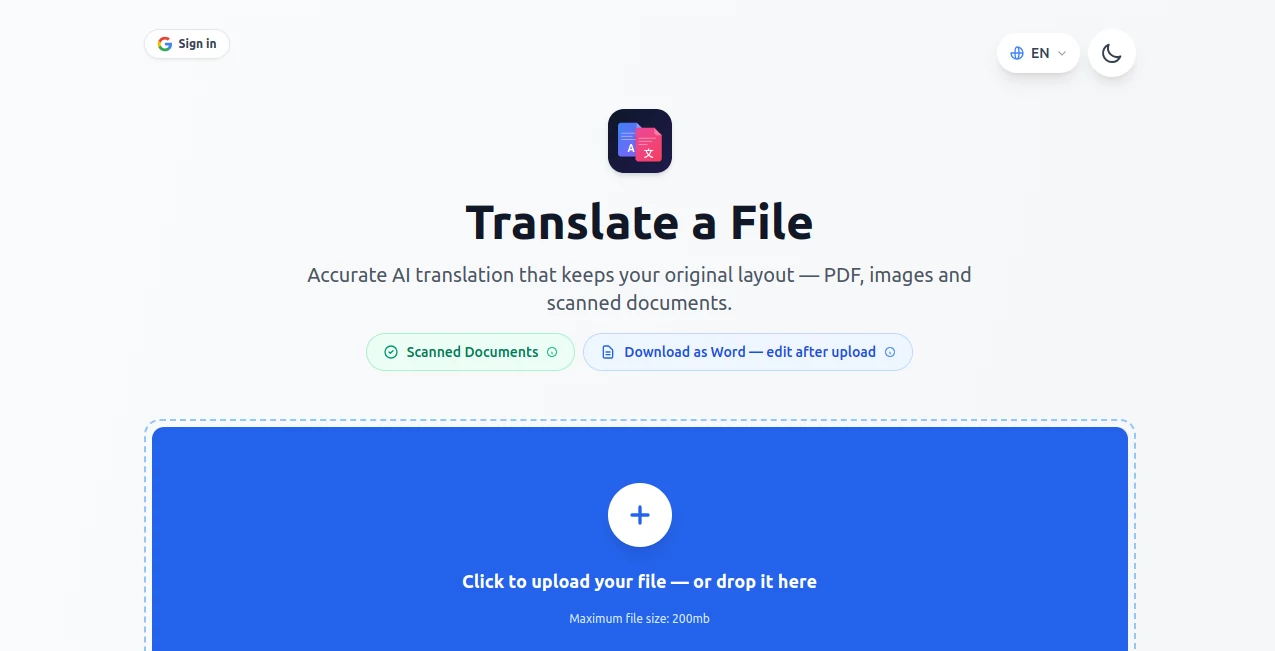 Screenshot of TranslateScan – An AI tool in the ,AI PDF ,AI Translate ,AI Documents Assistant ,AI Document Extraction  category, showcasing its interface and key features.