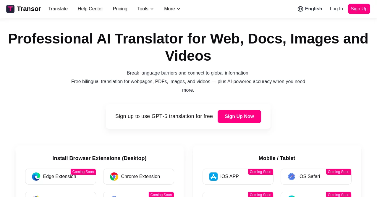 Screenshot of Transor – An AI tool in the ,AI Documents Assistant ,AI Video Editor ,AI Translate ,AI Files Assistant  category, showcasing its interface and key features.