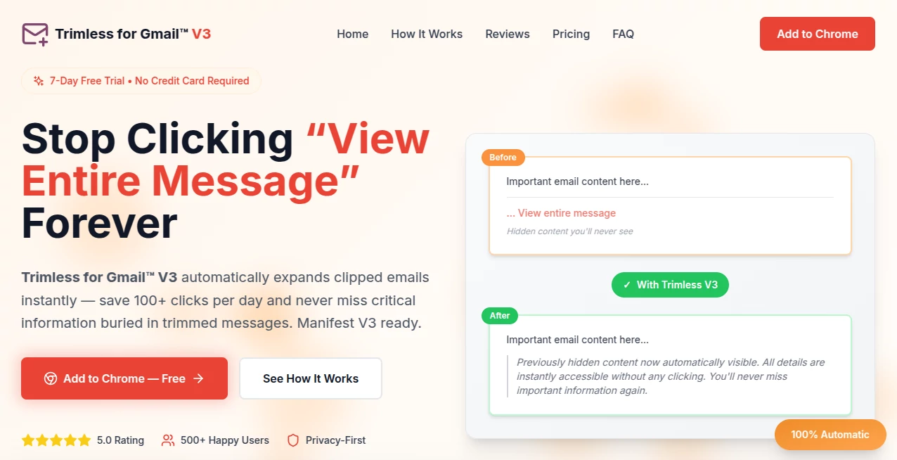 Screenshot of Trimless for Gmail V3 – An AI tool in the ,AI Email Assistant ,AI Productivity Tools ,AI Workflow Management  category, showcasing its interface and key features.