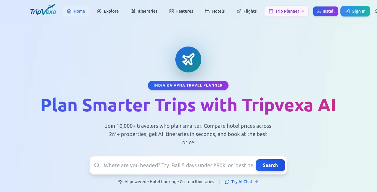 Screenshot of TripVexa – An AI tool in the ,AI Life Assistant ,AI Trip Planner  category, showcasing its interface and key features.