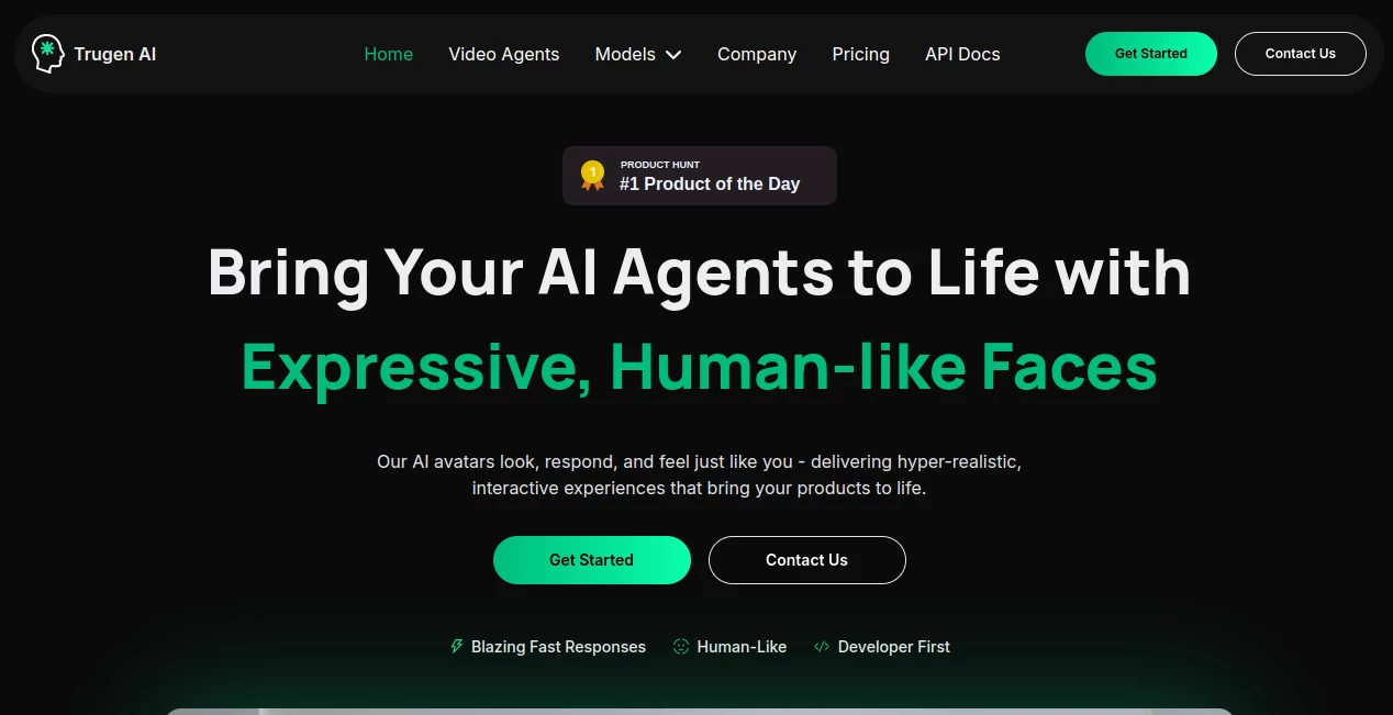 Screenshot of Trugen AI – An AI tool in the ,AI Video Generator ,AI Voice Assistants ,AI Customer Service Assistant ,AI Chatbot  category, showcasing its interface and key features.