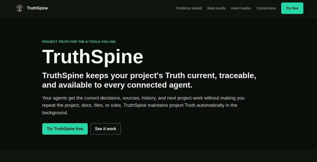 Screenshot of TruthSpine – An AI tool in the ,AI Developer Tools ,AI Knowledge Management ,AI Productivity Tools ,AI Workflow Management ,AI Project Management  category, showcasing its interface and key features.