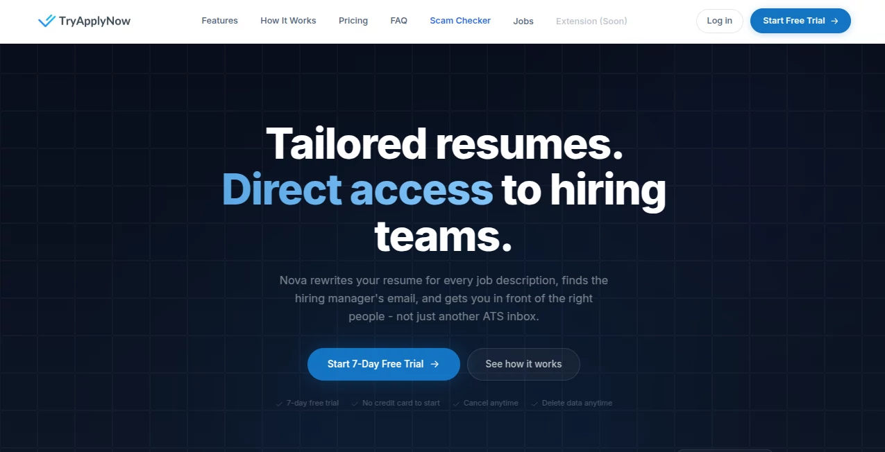 Screenshot of TryApplyNow – An AI tool in the ,AI Productivity Tools ,AI Forms & Surveys ,AI Recruiting ,AI Resume Builder  category, showcasing its interface and key features.