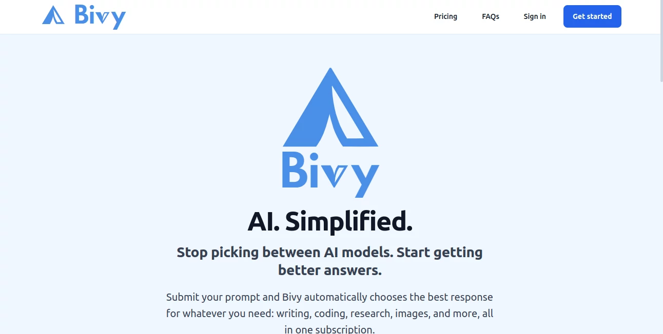 Screenshot of Bivy – An AI tool in the ,AI Productivity Tools ,AI Research Tool ,AI Chatbot ,AI Writing Assistants  category, showcasing its interface and key features.