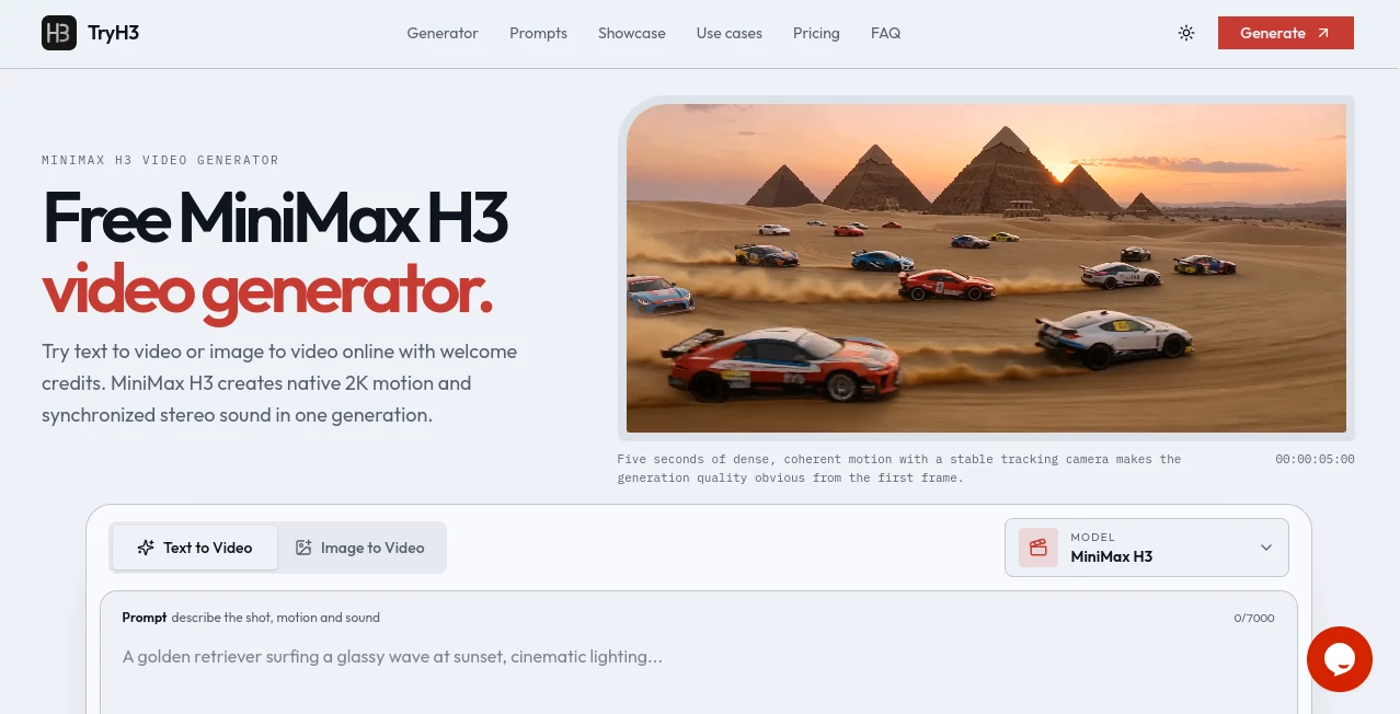 Screenshot of TryH3 – An AI tool in the ,AI Image to Video ,AI Video Generator ,Video ,AI Text to Video  category, showcasing its interface and key features.