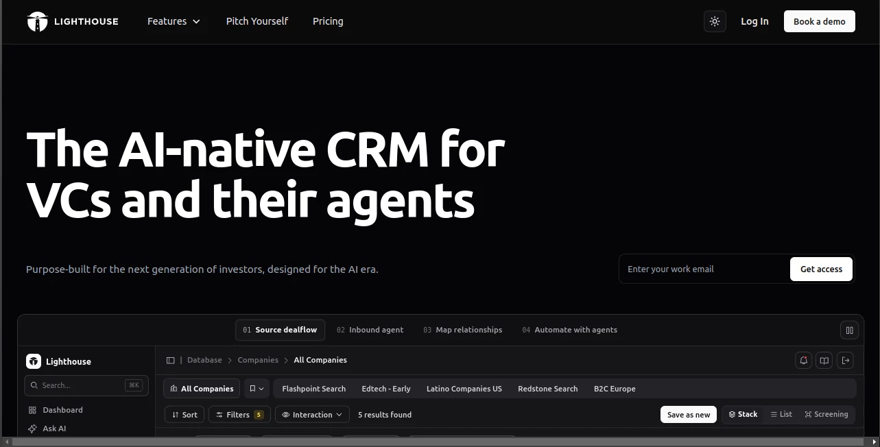 Screenshot of Lighthouse – An AI tool in the ,AI Research Tool ,AI CRM Assistant ,AI Workflow Management ,Business  category, showcasing its interface and key features.