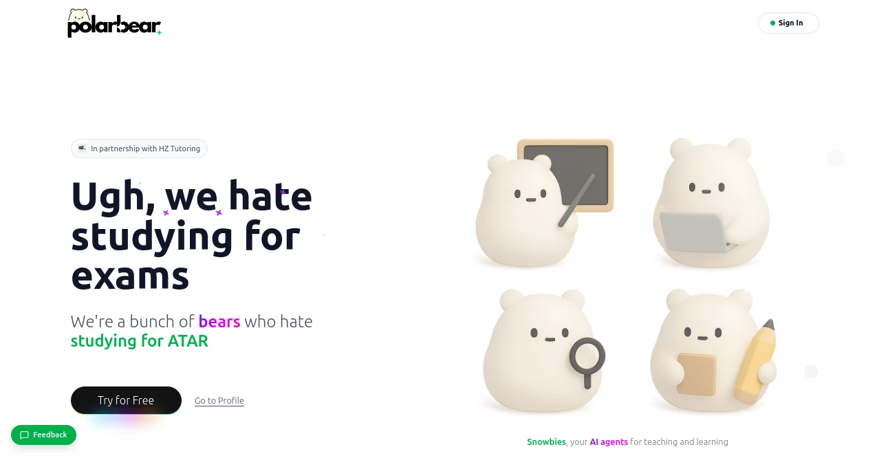 Screenshot of Polarbear Study – An AI tool in the ,AI Tutorial ,AI Homework Helper ,AI Quizzes ,AI Education Assistant  category, showcasing its interface and key features.