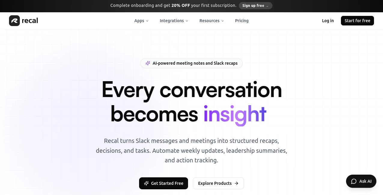 Screenshot of Recal – An AI tool in the ,AI Productivity Tools ,AI Team Collaboration ,AI Meeting Assistant ,AI Notes Assistant  category, showcasing its interface and key features.