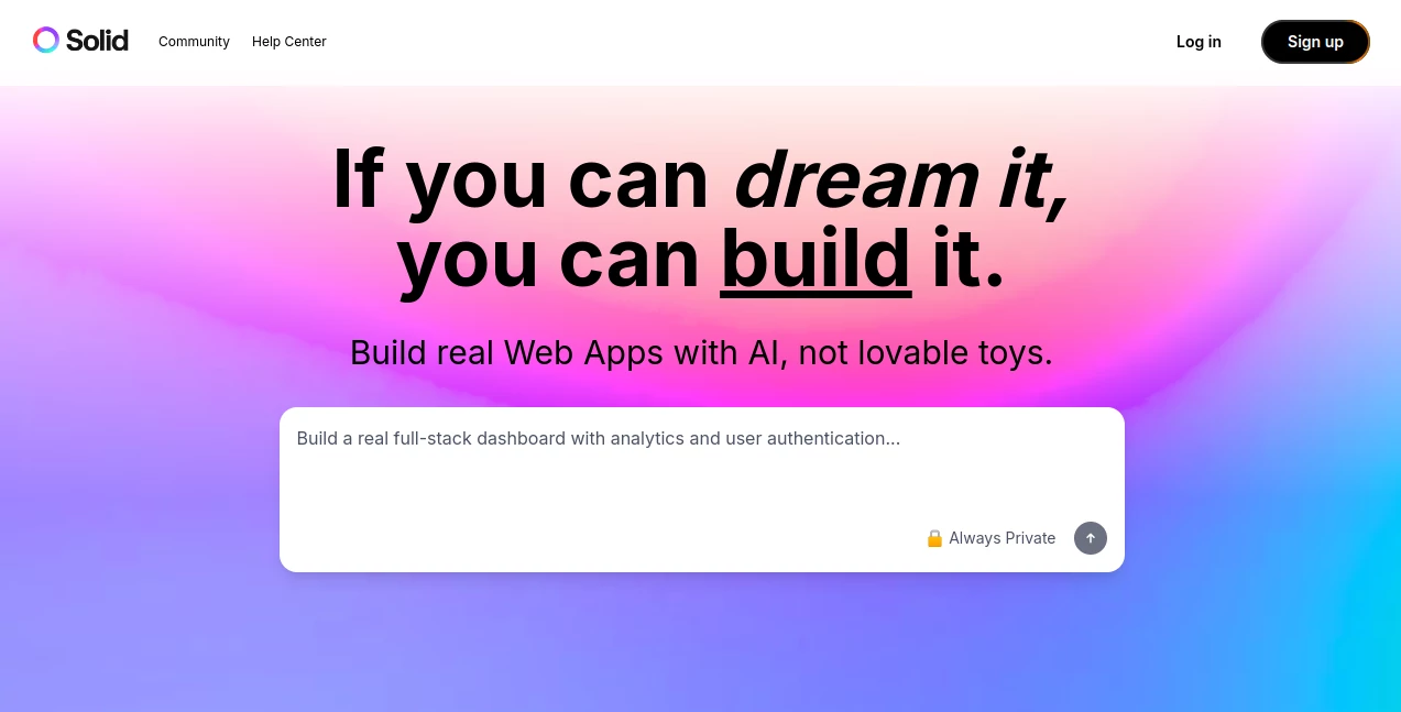 Screenshot of Solid – An AI tool in the ,AI Website Builder ,AI App Builder ,AI No-Code & Low-Code ,AI Developer Tools  category, showcasing its interface and key features.