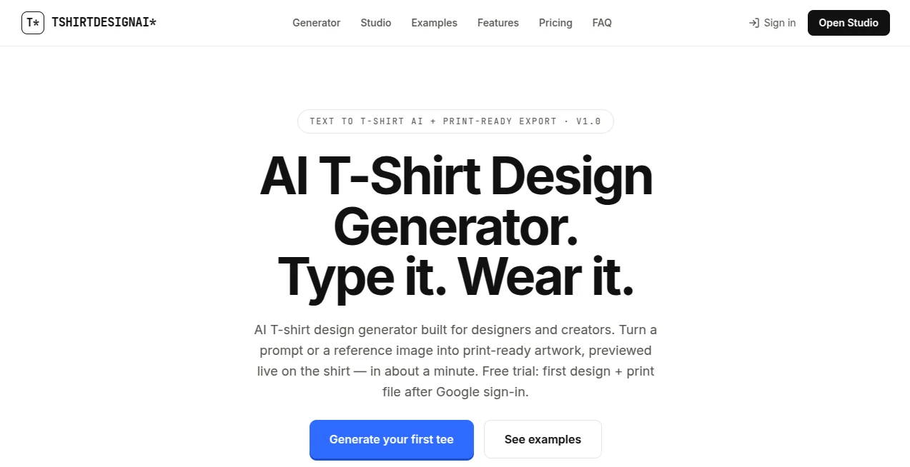 Screenshot of T-Shirt Design AI – An AI tool in the ,AI Text to Image ,AI Clothing Generator ,AI Design Generator ,AI Graphic Design  category, showcasing its interface and key features.