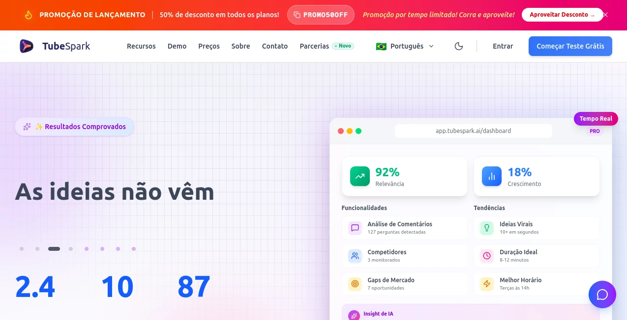 Screenshot of TubeSpark – An AI tool in the ,AI SEO Assistant ,AI Content Generator ,AI Script Writing ,AI YouTube Assistant  category, showcasing its interface and key features.