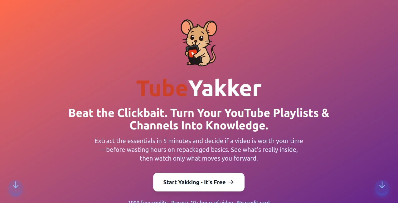 Screenshot of TubeYakker – An AI tool in the ,AI Content Generator ,AI YouTube Assistant ,AI Social Media Assistant ,Marketing  category, showcasing its interface and key features.