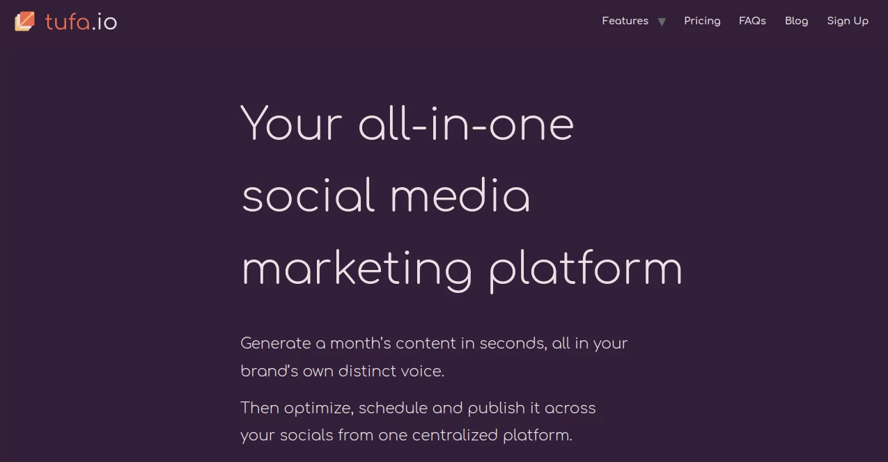 Screenshot of Tufa – An AI tool in the ,AI Ad Creative Assistant ,AI Content Generator ,AI Social Media Assistant ,AI Repurpose Assistant  category, showcasing its interface and key features.