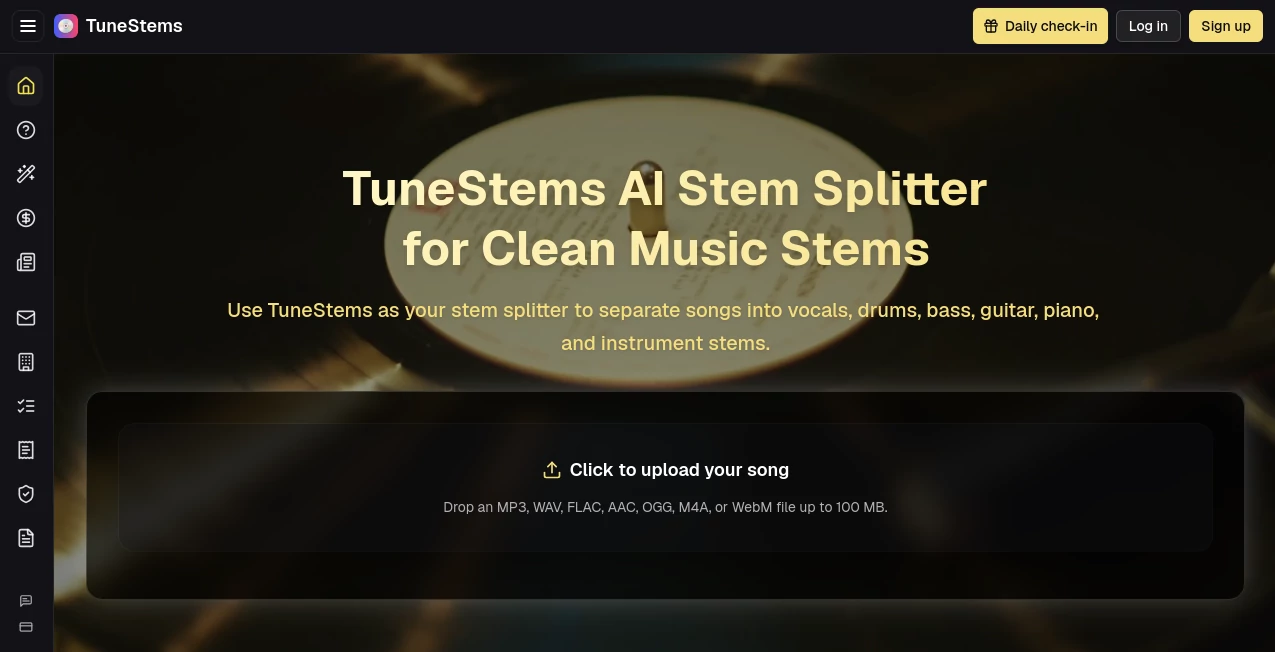 Screenshot of TuneStems – An AI tool in the ,AI Music Generator ,AI Voice & Audio Editing ,AI Speech Synthesis ,AI Productivity Tools  category, showcasing its interface and key features.