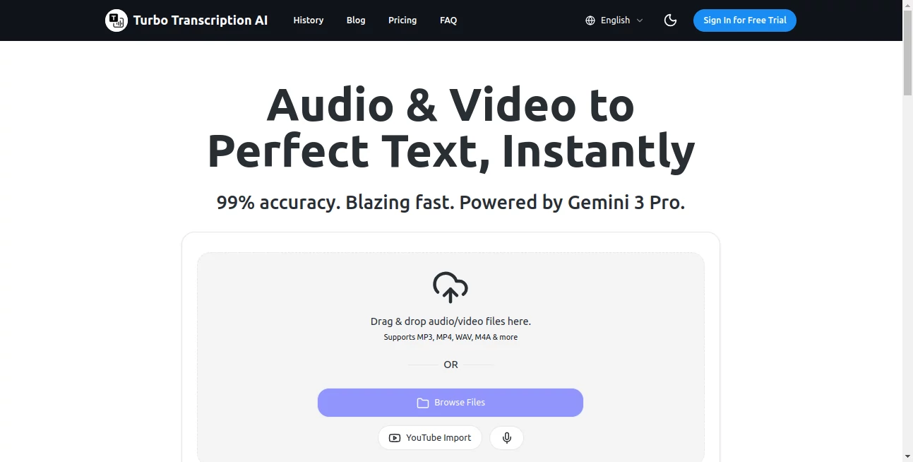 Screenshot of Turbo Transcription AI – An AI tool in the ,AI Transcription ,AI Transcriber ,AI Speech to Text ,AI Speech Recognition  category, showcasing its interface and key features.