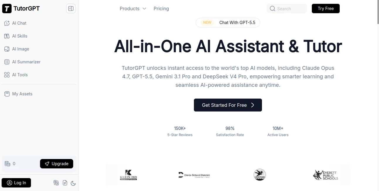 Screenshot of TutorGPT – An AI tool in the ,AI Research Tool ,AI Chatbot ,AI Homework Helper ,AI Education Assistant  category, showcasing its interface and key features.