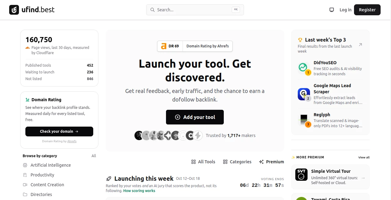 Screenshot of ufind.best – An AI tool in the ,Marketing  category, showcasing its interface and key features.