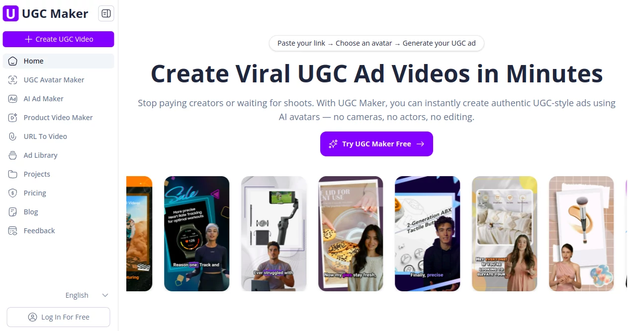 Screenshot of UGC Maker – An AI tool in the ,AI Ad Generator ,AI Video Generator ,AI Script Writing ,AI UGC Video Generator  category, showcasing its interface and key features.