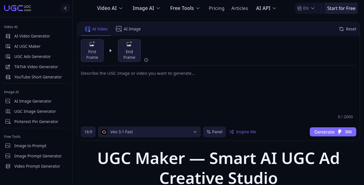Screenshot of UGCMaker – An AI tool in the ,AI Content Generator ,AI Social Media Assistant ,Video  category, showcasing its interface and key features.