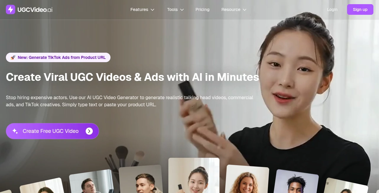Screenshot of UGCVideo – An AI tool in the ,AI Ad Generator ,AI Video Generator ,AI Social Media Assistant ,AI UGC Video Generator  category, showcasing its interface and key features.