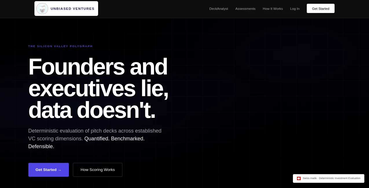 Screenshot of Unbiased Ventures – An AI tool in the ,AI Research Tool ,AI Business Ideas Generator ,AI Investing Assistant ,AI Analytics Assistant  category, showcasing its interface and key features.