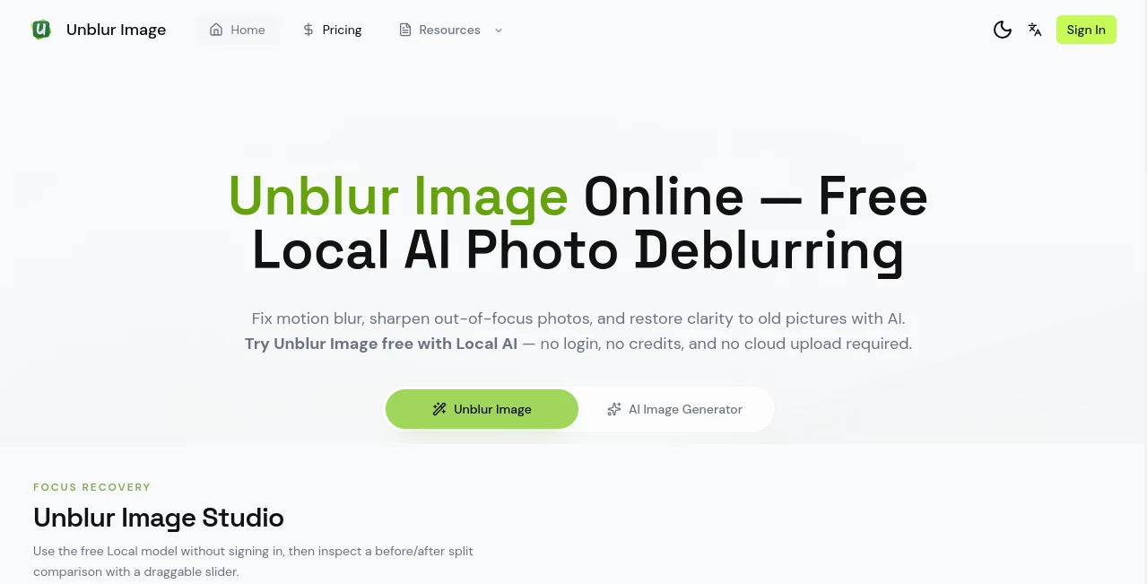 Screenshot of Unblur Image – An AI tool in the ,Photo & Image Editor ,AI Photo Enhancer ,AI Image to Image ,AI Design Generator  category, showcasing its interface and key features.