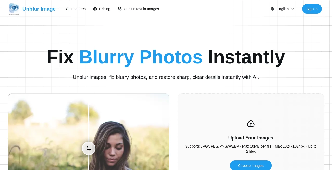 Screenshot of Unblur Image – An AI tool in the ,Photo & Image Editor ,AI Photo Enhancer ,AI Image to Image  category, showcasing its interface and key features.