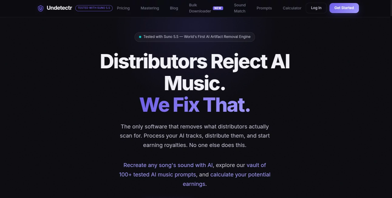 Screenshot of Undetectr – An AI tool in the ,AI Recording ,AI Audio Enhancer ,AI Music Generator ,AI Voice & Audio Editing  category, showcasing its interface and key features.