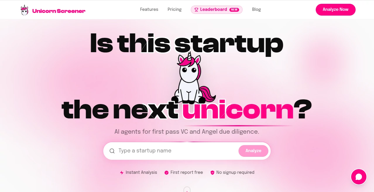 Screenshot of Unicorn Screener – An AI tool in the ,AI Research Tool ,AI Tools Directory  category, showcasing its interface and key features.