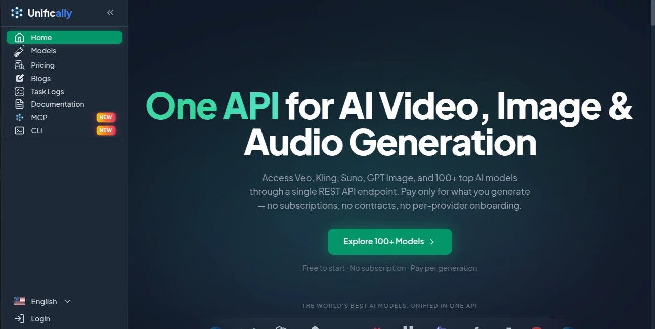 Screenshot of Unifically – An AI tool in the ,AI Photo & Image Generator ,AI Music Generator ,AI Video Generator ,AI API Design  category, showcasing its interface and key features.