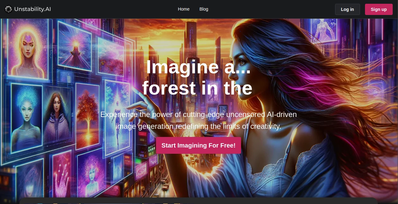 Screenshot of Unstability – An AI tool in the ,AI Photo & Image Generator ,AI Art Generator ,AI Design Generator ,AI Image to Image  category, showcasing its interface and key features.