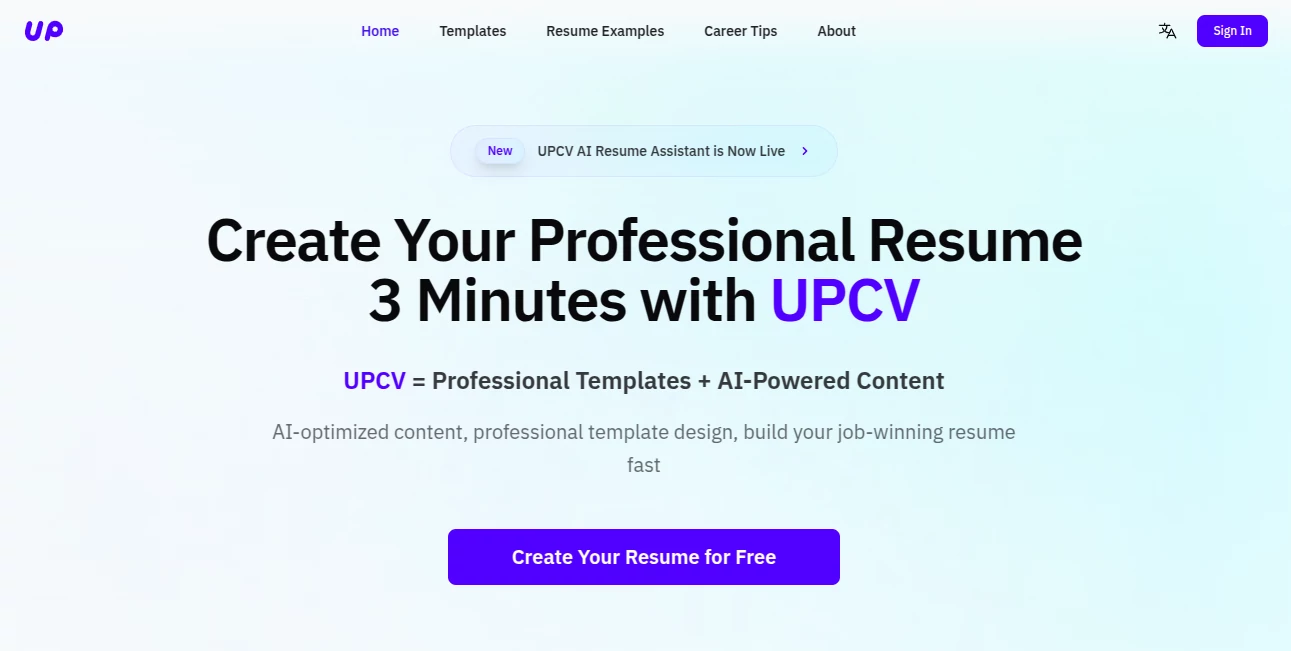 Screenshot of UPCV – An AI tool in the ,AI Cover Letter Generator ,AI Content Generator ,AI General Writing ,AI Resume Builder  category, showcasing its interface and key features.