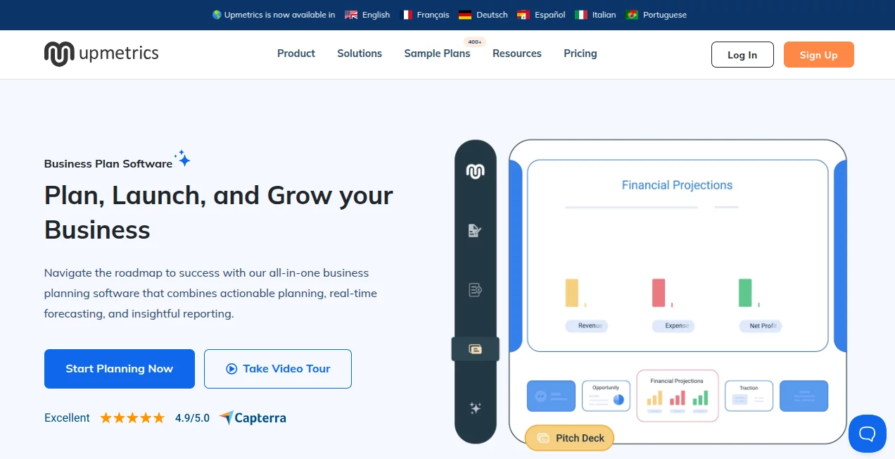 Screenshot of Upmetrics – An AI tool in the ,AI Accounting Assistant ,AI Business Ideas Generator ,AI Consulting Assistant ,AI Roadmap Generator  category, showcasing its interface and key features.