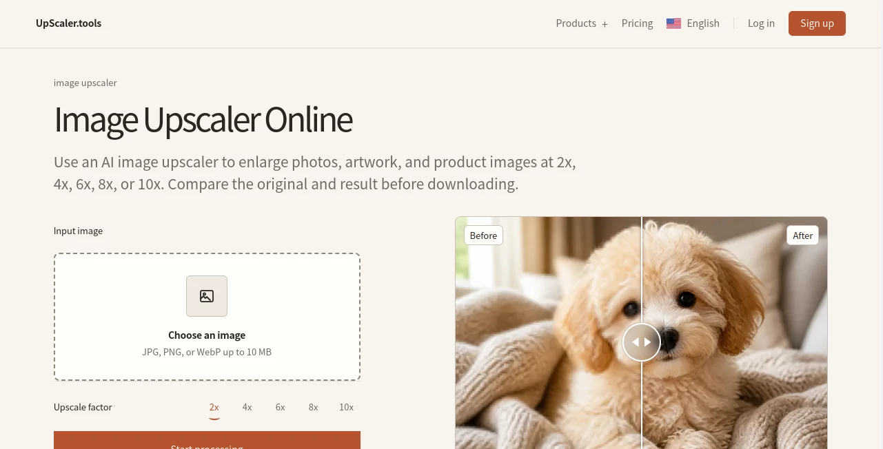 Screenshot of AI Image Upscaler – An AI tool in the ,AI Photo & Image Generator ,Photo & Image Editor  category, showcasing its interface and key features.
