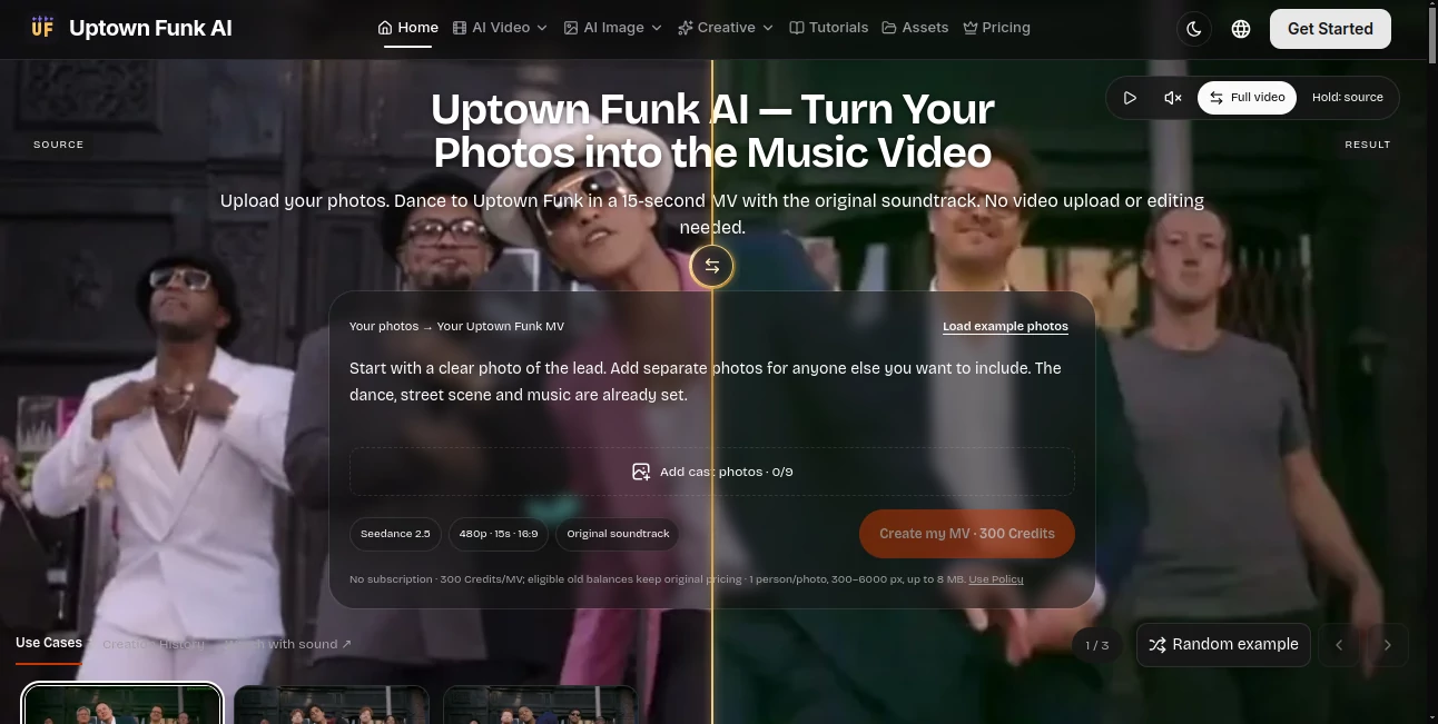 Screenshot of Uptown Funk AI – An AI tool in the ,AI Music Video Generator ,Video  category, showcasing its interface and key features.