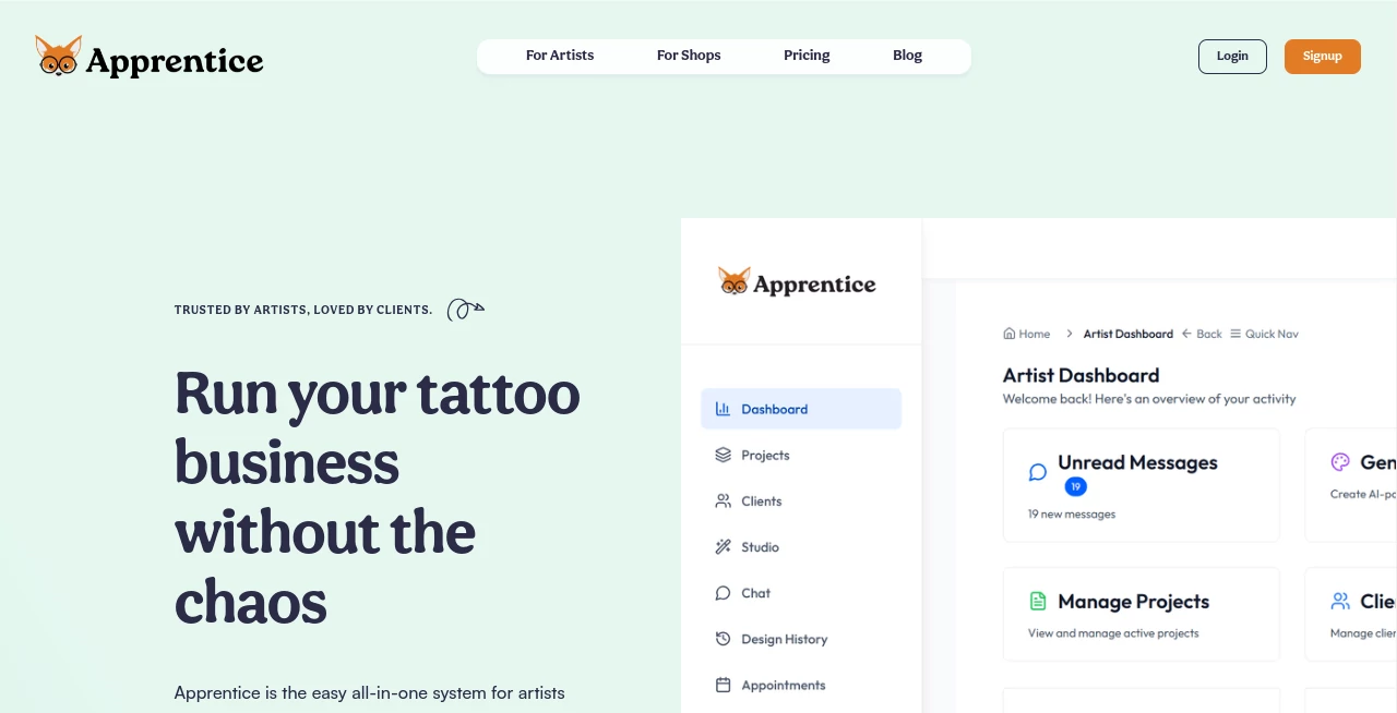 Screenshot of Apprentice – An AI tool in the ,AI Tattoo Generator ,AI Design Assistant ,AI Project Management ,AI Scheduling  category, showcasing its interface and key features.