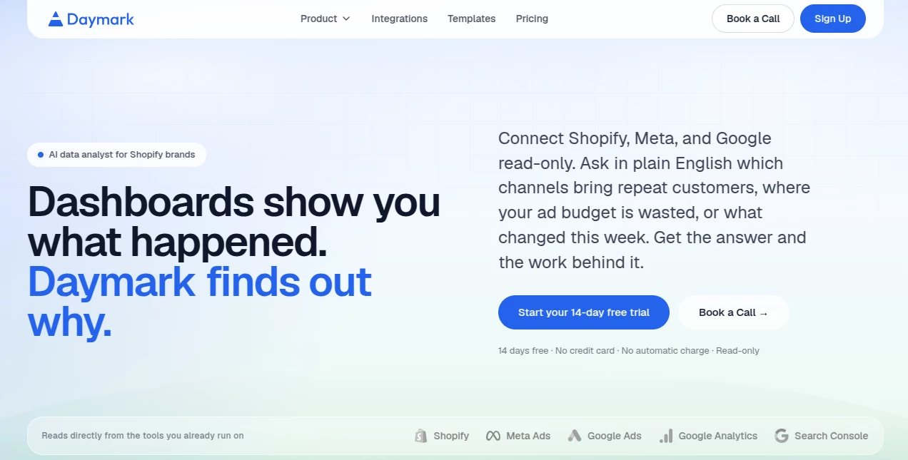 Screenshot of Daymark – An AI tool in the ,AI Report Writing ,AI Research Tool ,AI Analytics Assistant ,AI E-commerce Assistant  category, showcasing its interface and key features.