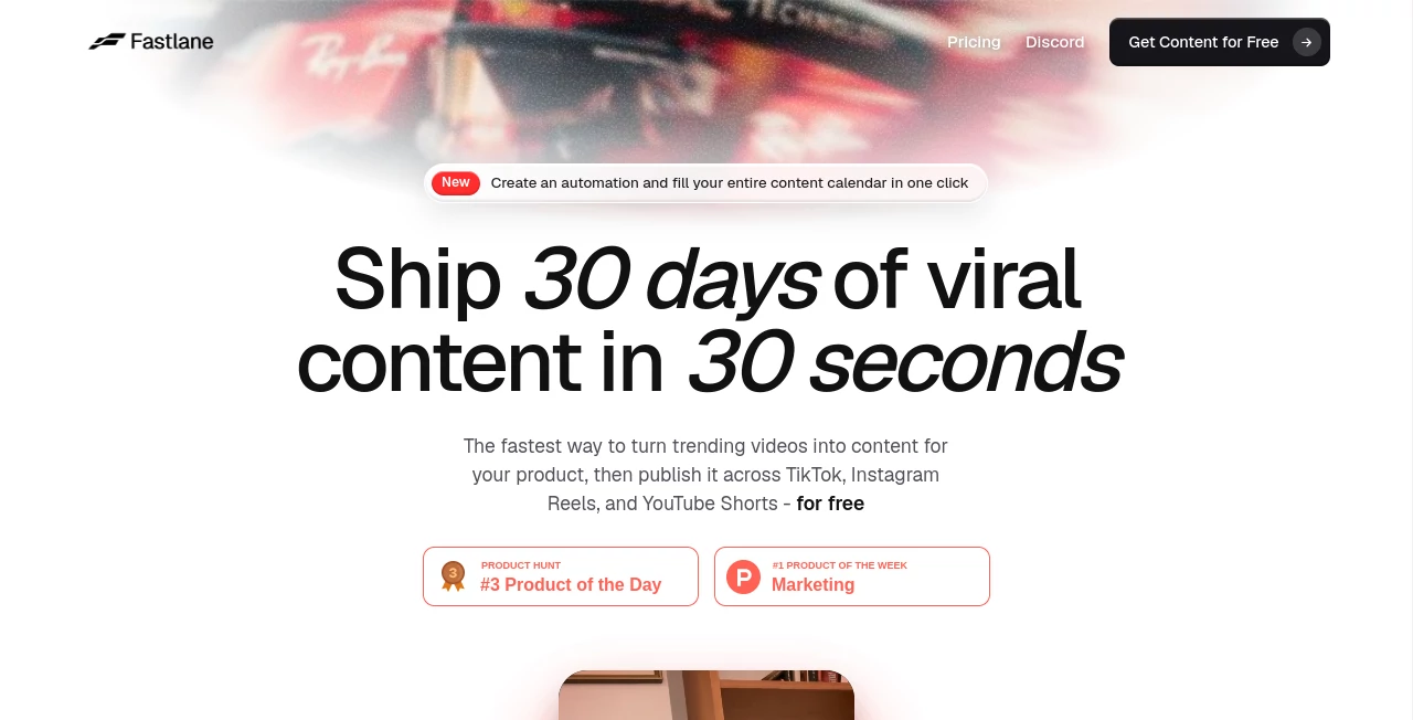 Screenshot of Fastlane – An AI tool in the ,AI Video Generator ,AI Short Clips Generator ,AI Social Media Assistant ,AI Digital Marketing Generator  category, showcasing its interface and key features.