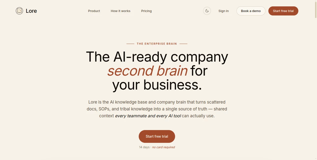 Screenshot of Lore – An AI tool in the ,AI Productivity Tools ,AI Team Collaboration ,AI Meeting Assistant ,AI Notes Assistant  category, showcasing its interface and key features.
