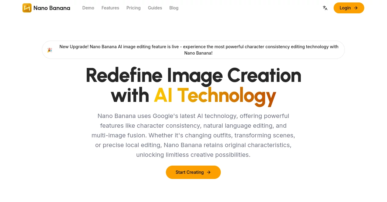 Screenshot of Use Nano Banana – An AI tool in the ,AI Photo & Image Generator ,AI Photo Enhancer ,AI Design Generator  category, showcasing its interface and key features.